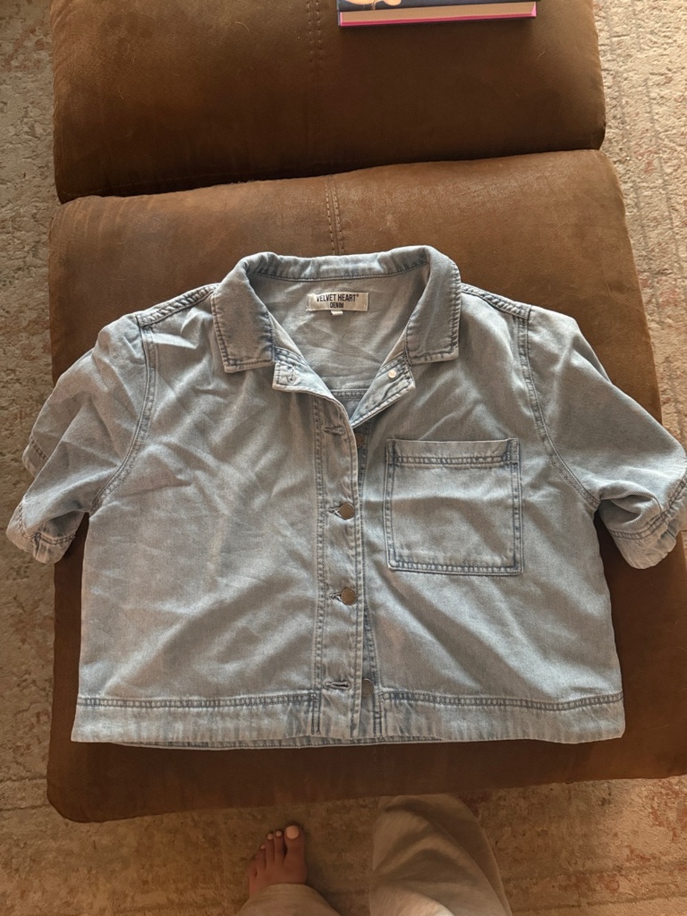 Velvet Heart Light Wash Denim Cropped  shirt  Jacket